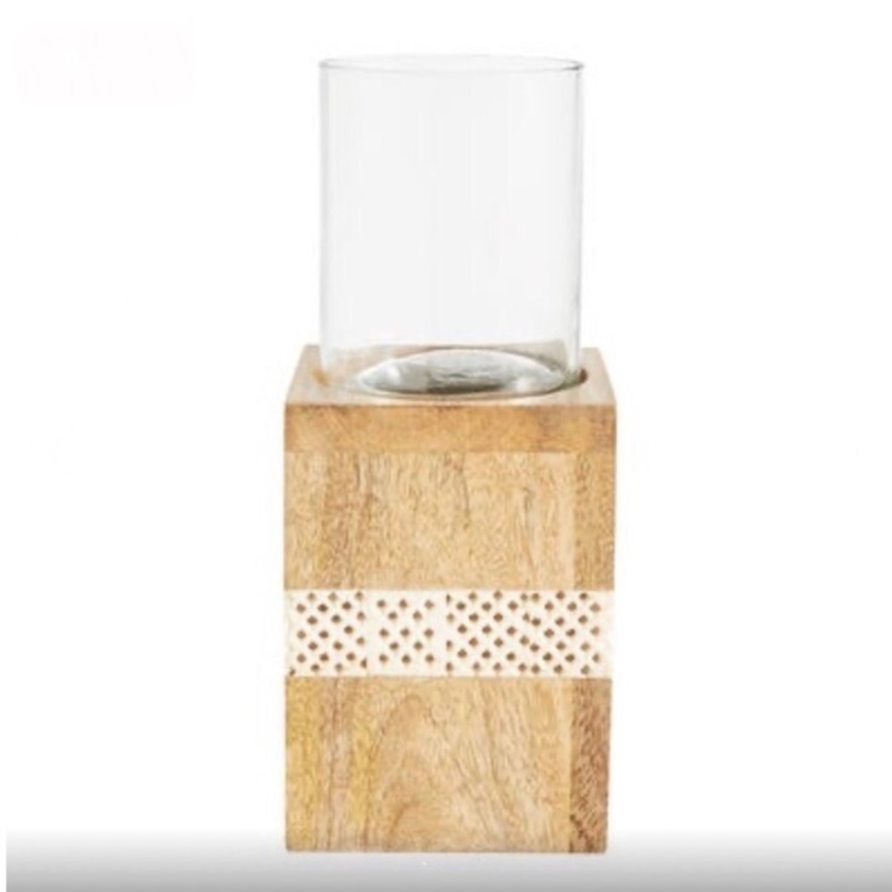 Pier 1 Wooden Box Pillar Candle Holders, NIB